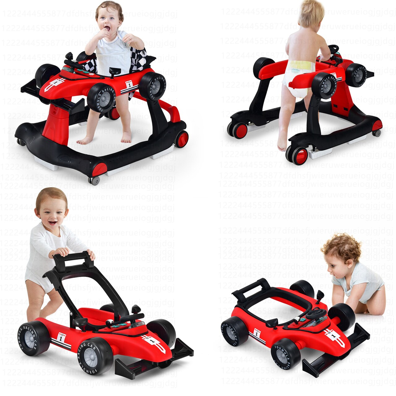 Costway 4-in-1 Baby Walker Foldable Activity Push Walker Adjustable Yellow/Blue/Red/Black/White/Deep Pink/Purple